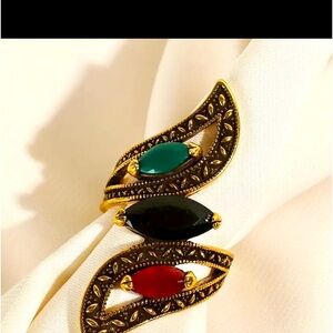 Vintage Style Inlaid Shiny Faux Gems Wrap Ring Boho Style Zinc Alloy Finger Ring